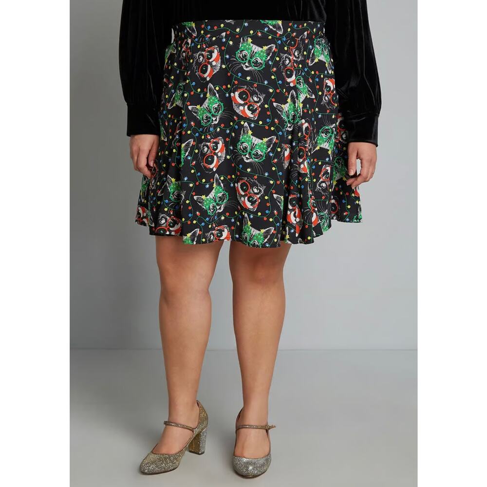 Modcloth Black Cat Print Skirt